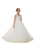 V Neck Pearl Beaded Elegant Flower Girl Dress